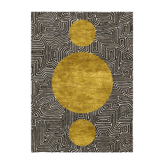 Three Golden Suns Maze Hand Tufted Wool Rug