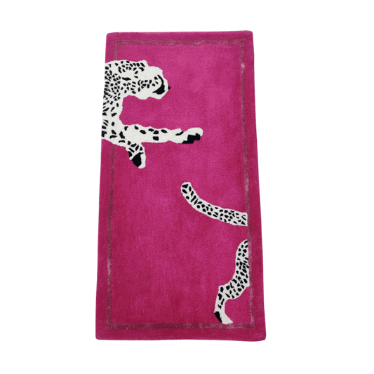 Walking Wild Cat Leopard on Silk Road Hand Tufted Wool Rug - Pink