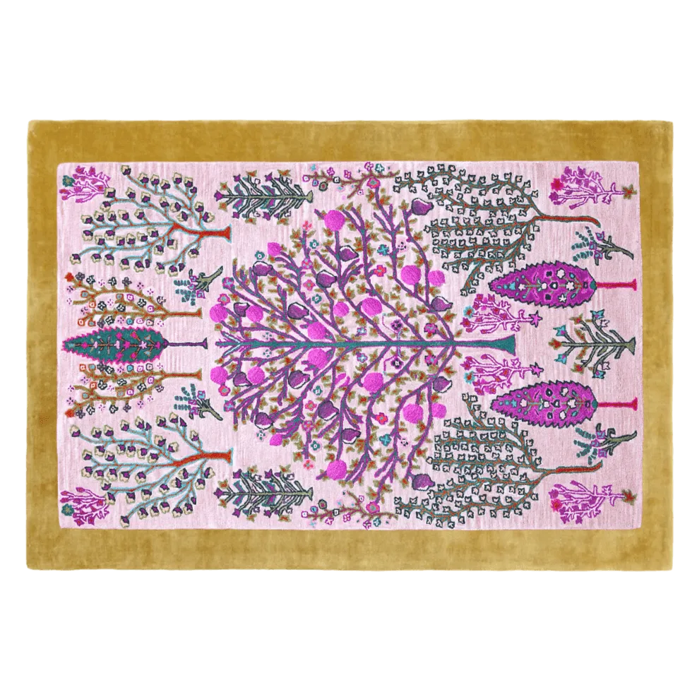 Tree of Life Pink Mustard Hand Tufted Wool Rug