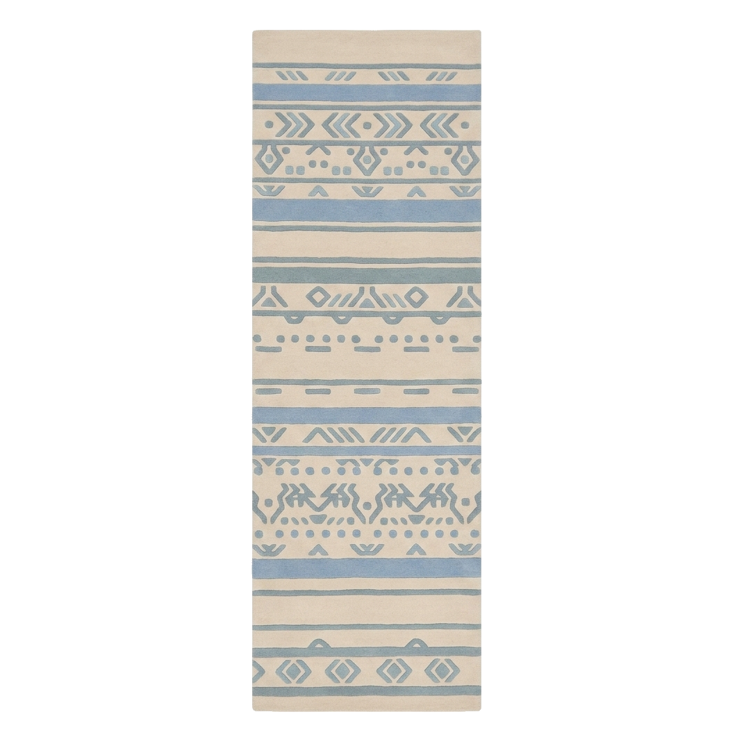 Tribal Bordered Stripe Hand Tufted Runner Rug 