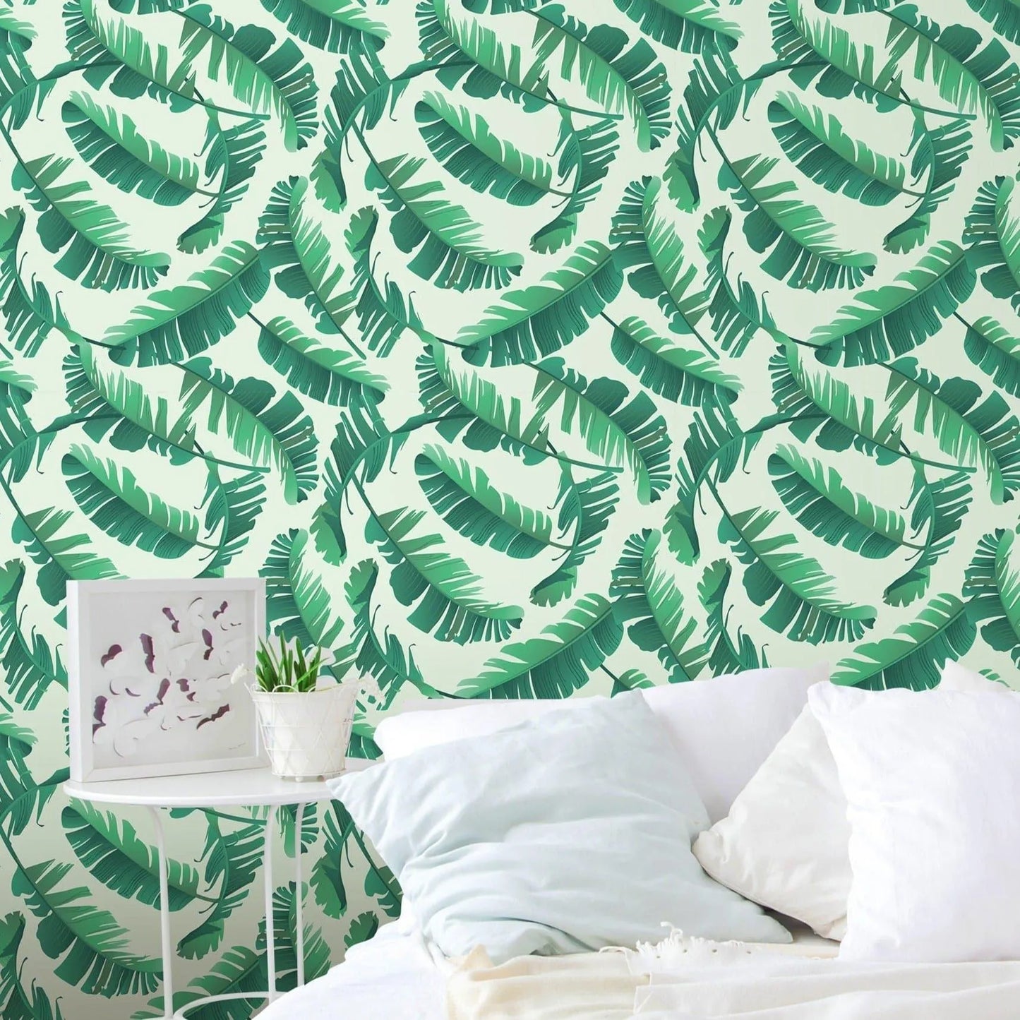 Illustrated Tropical Banana Palm Leaves Wallpaper