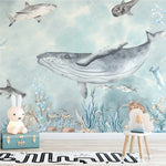 Watercolor Sea World Ocean Fish Turtle Dolphin Jellyfish Wall Mural