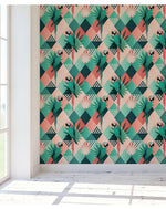 Tropical Mosaic Palm Leaves and Parrots Removable Wallpaper