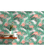 Tropical Palm Leaves Pink Flamingos Removable Wallpaper