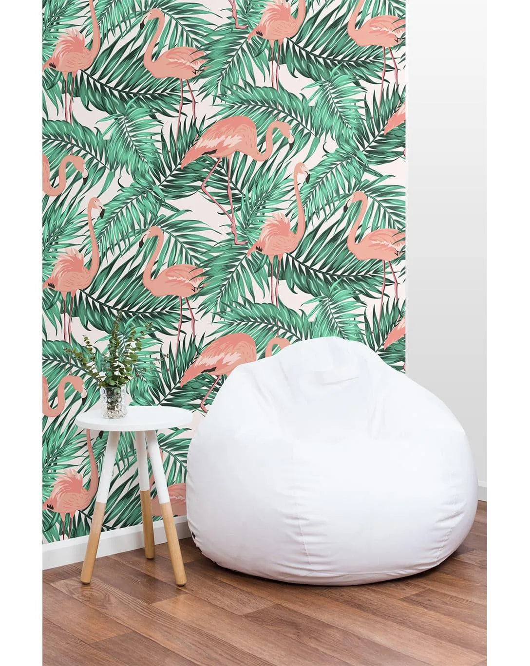 Tropical Palm Leaves Pink Flamingos Removable Wallpaper