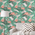 Tropical Palm Leaves Pink Flamingos Removable Wallpaper