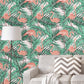 Tropical Palm Leaves Pink Flamingos Removable Wallpaper 