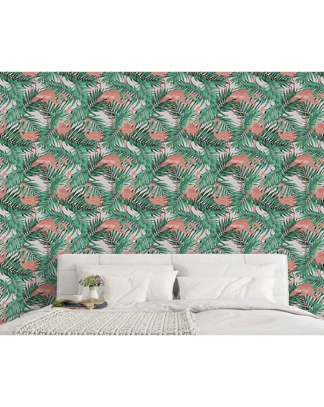 Tropical Palm Leaves Pink Flamingos Removable Wallpaper