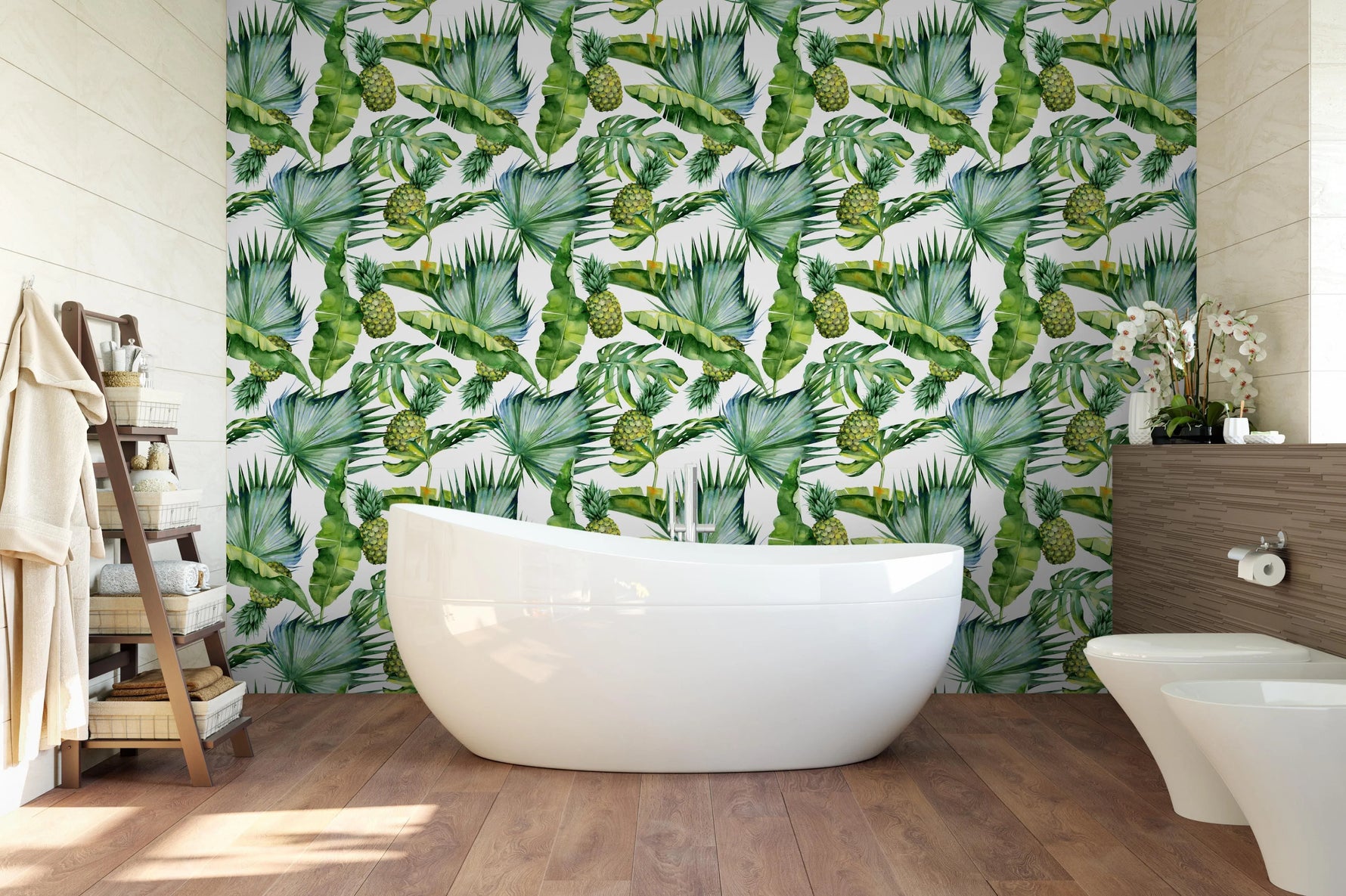 Tropical Palm Leaves and Pineapples Removable Wallpaper