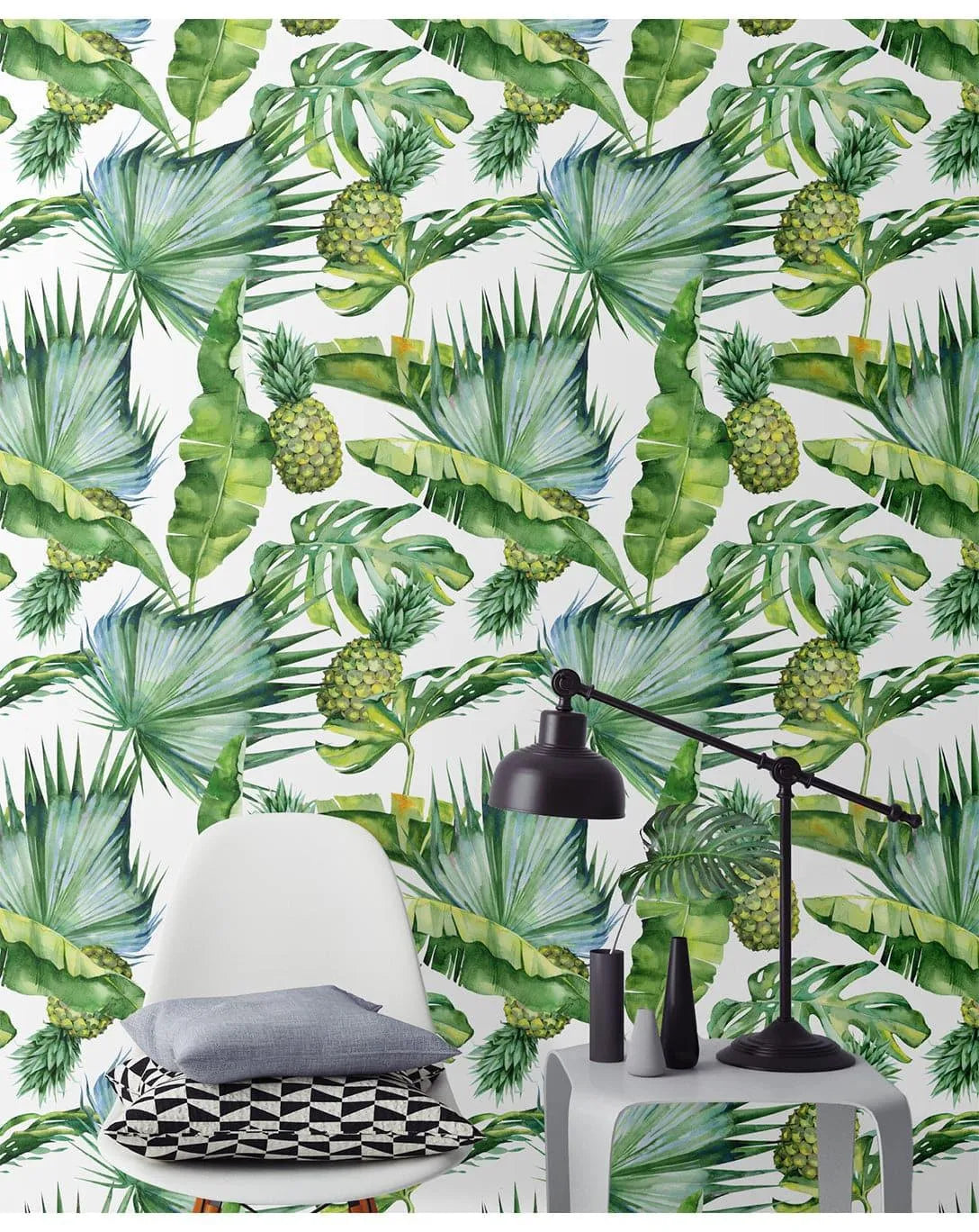 Tropical Palm Leaves and Pineapples Removable Wallpaper