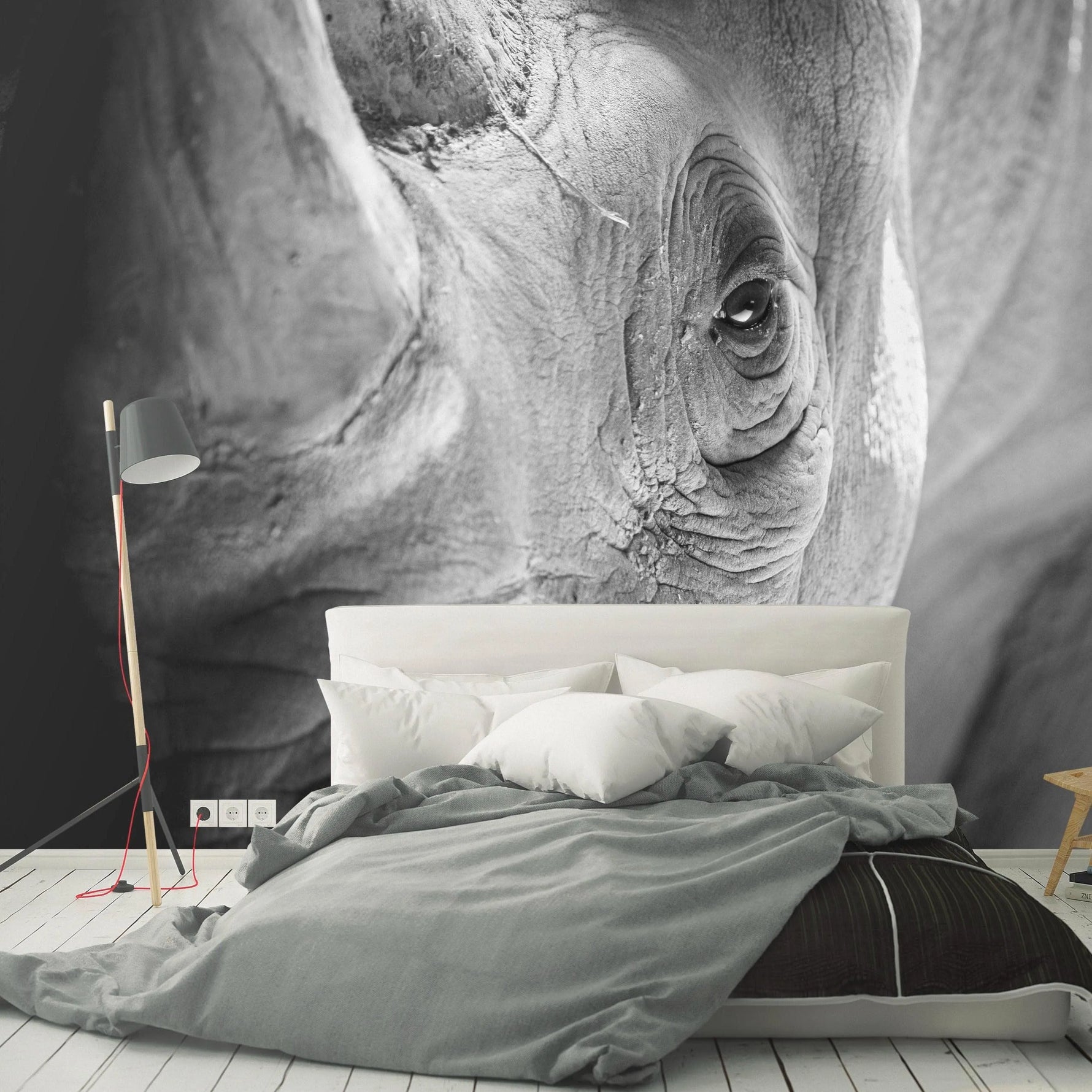 Close Up Black and White Rhino Wall Mural