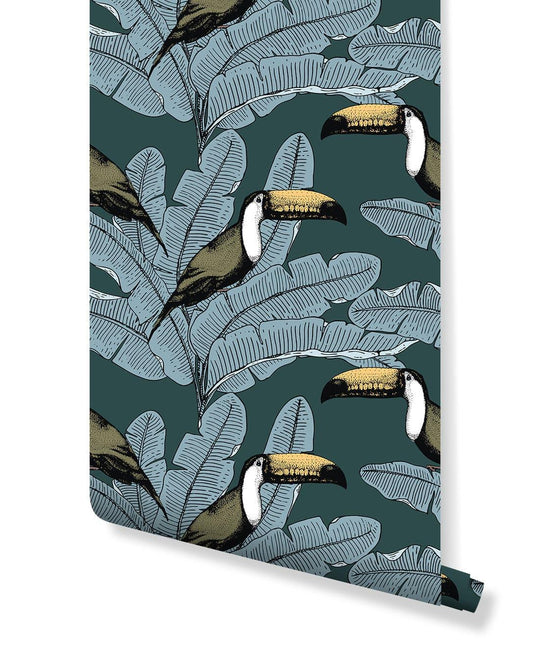 Tropical Toucan Palm Leaves Removable Wallpaper 