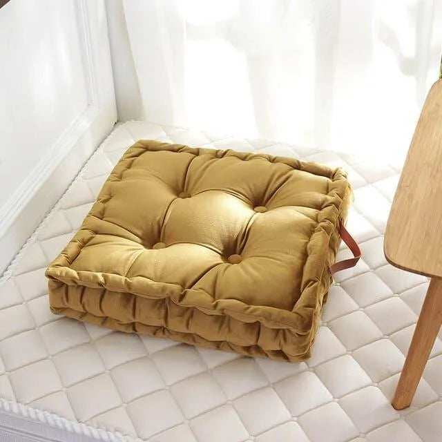 Tufted Square Pouf Pillow Floor Cushions Yellow