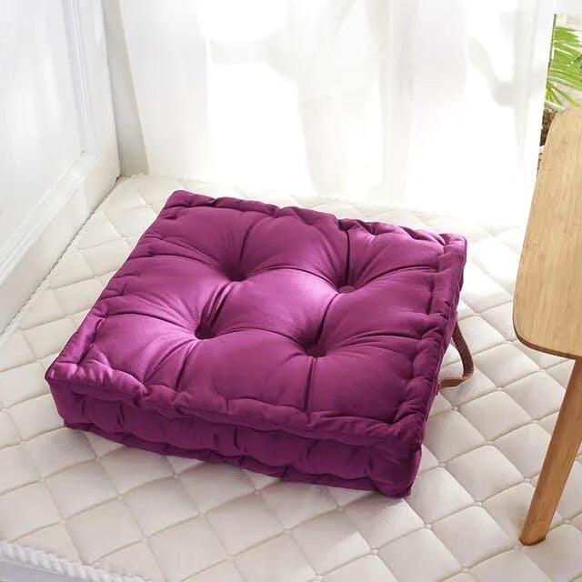 Tufted Square Pouf Pillow Floor Cushions Purple