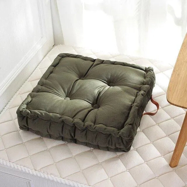 Tufted Square Pouf Pillow Floor Cushions Light green