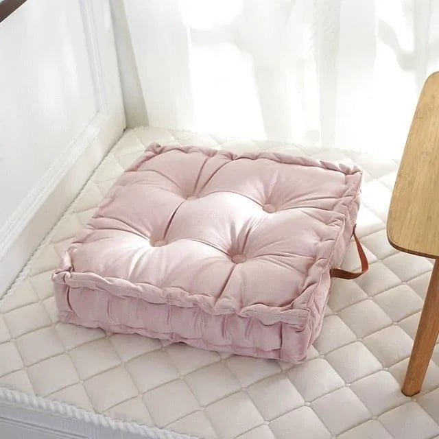 Tufted Square Pouf Pillow Floor Cushions Light pink