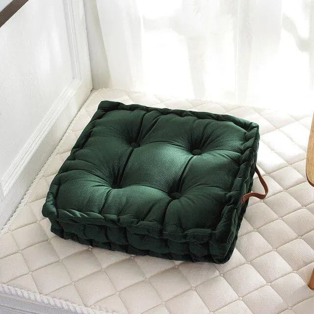 Tufted Square Pouf Pillow Floor Cushions Green