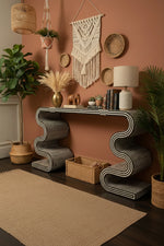 Black twist bone inlay console, angled view