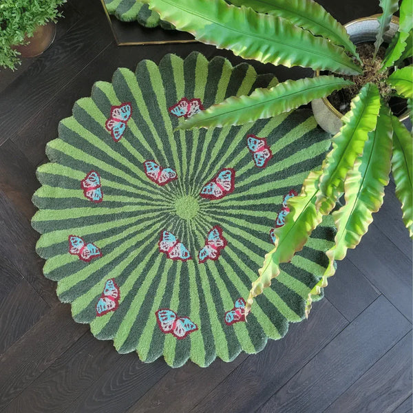 butterflies over flower rug