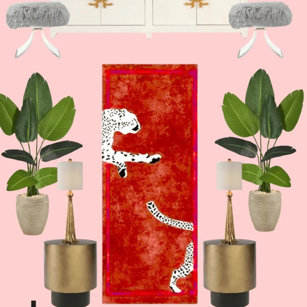 leopard rug red