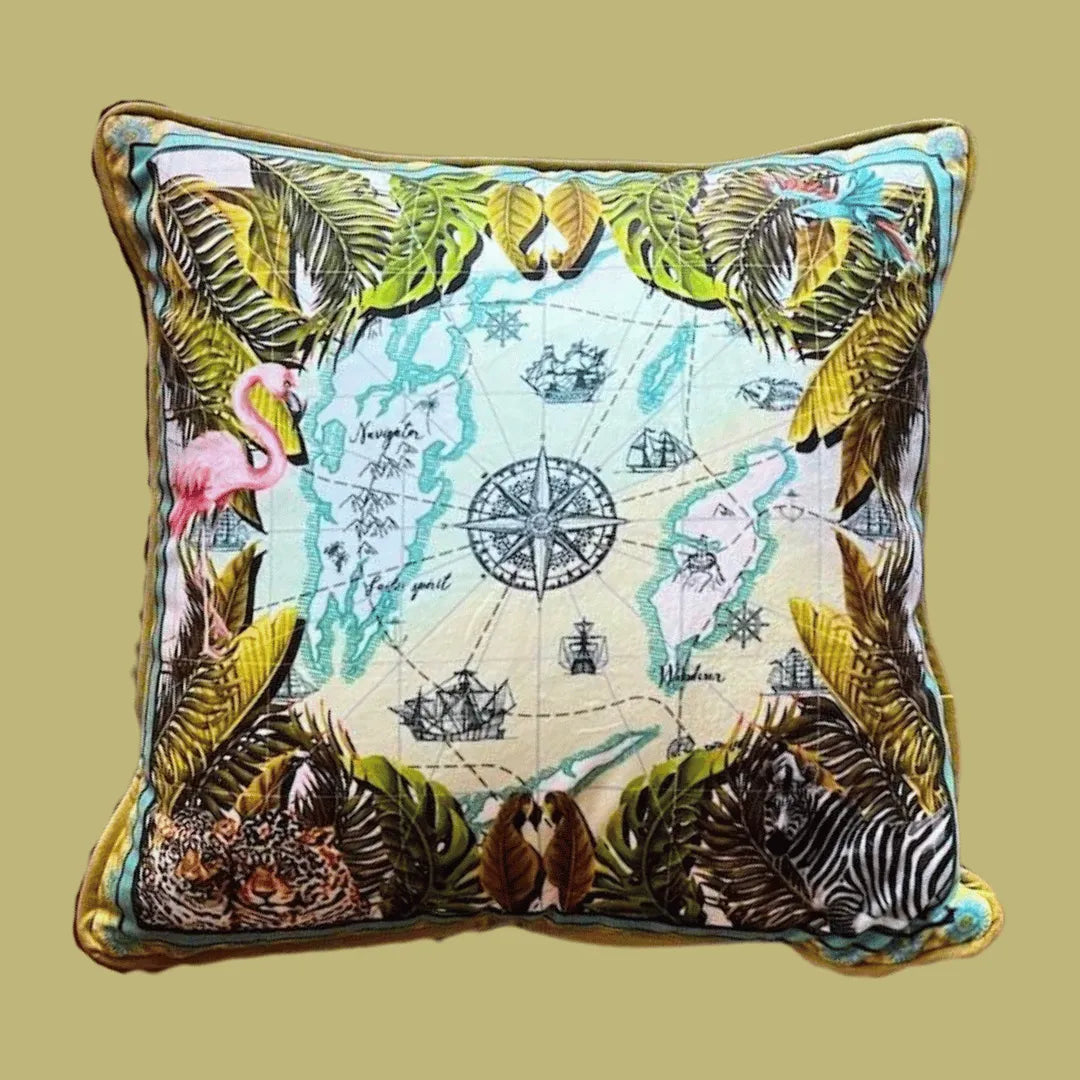 Tropics and the Sea Velvet Throw Pillow Cover