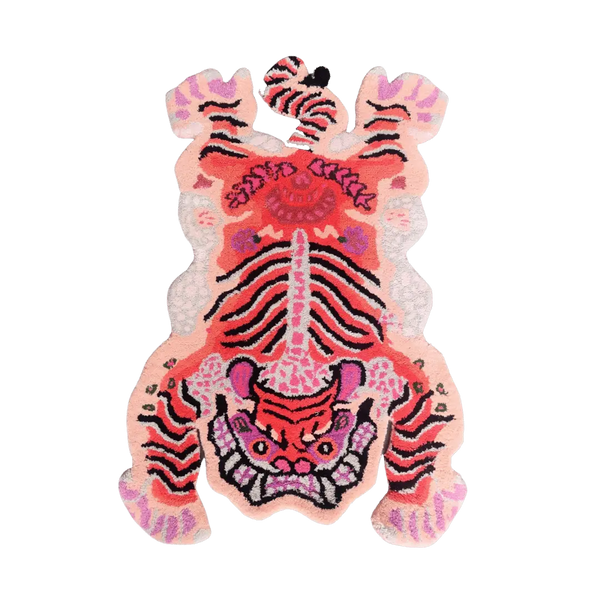 Chinoiserie Tibetan Tiger Hand Tufted Wool Rug - Pink