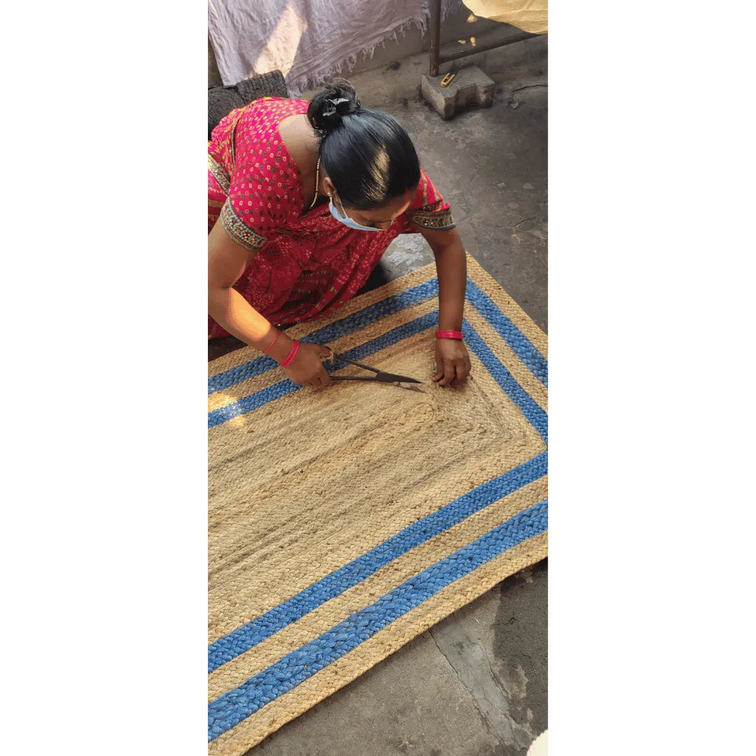 Handmade Chic Blue Borders Jute Rug