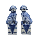 Pair of Guardian Blue Foo Dog Porcelain Sculptures