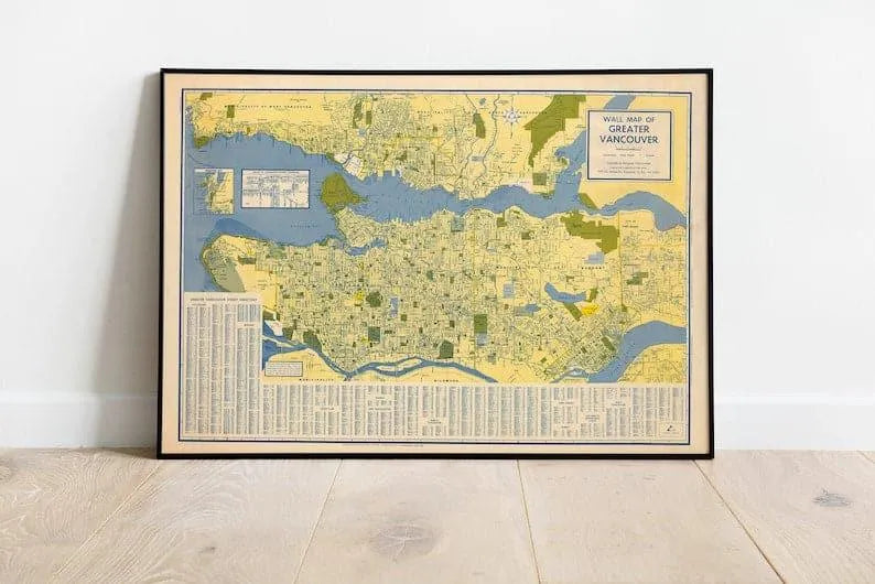 Vancouver City Map Wall Print| Framed Map Wall Decor