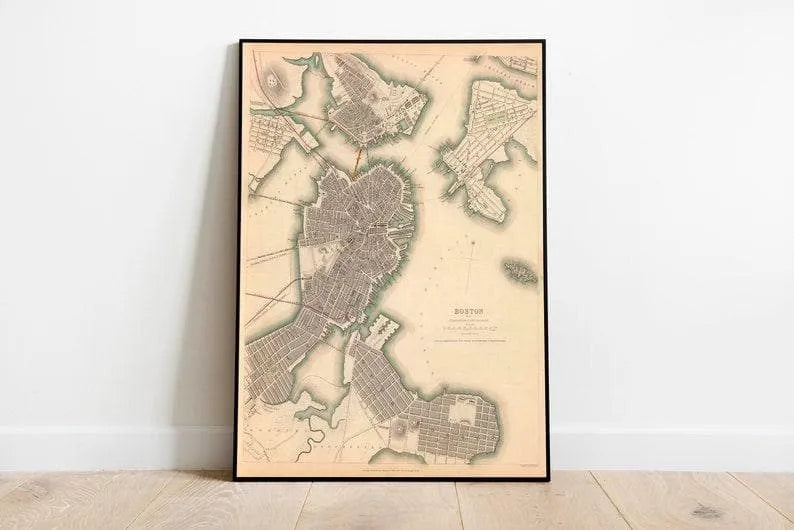 Boston City Map Wall Print| Framed Map Wall Decor