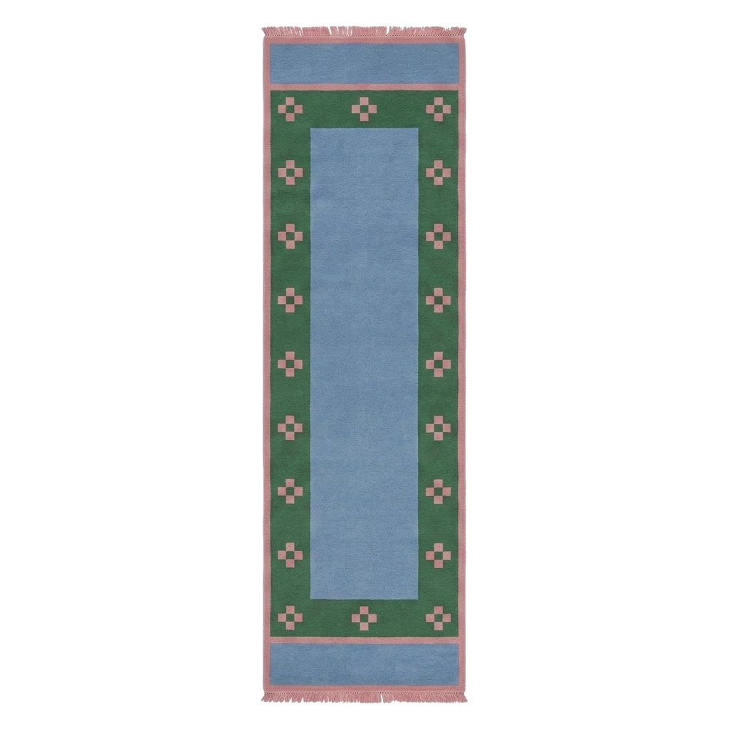 Verdant Border Hand Knotted Runner Rug