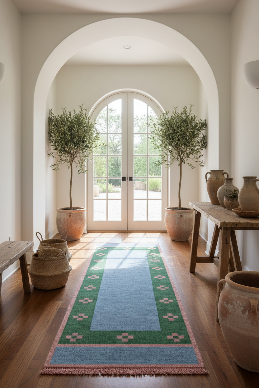 Verdant Border Hand Knotted Runner Rug