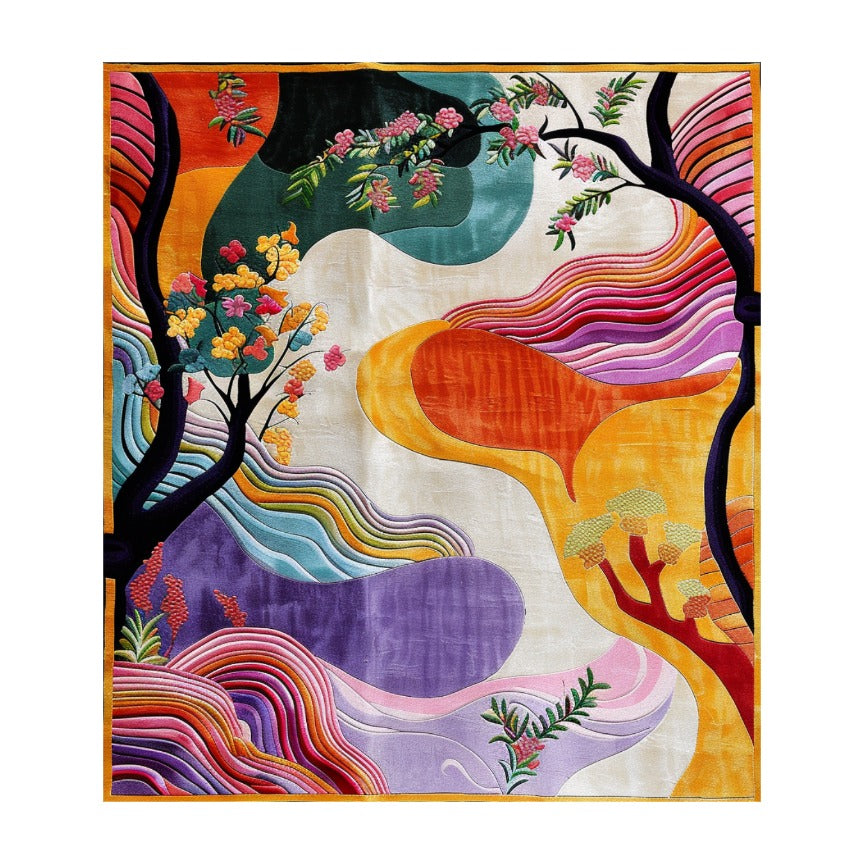 Vibrant Art Deco Landscape Hand Tufted Rug