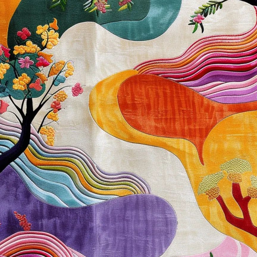 Vibrant Art Deco Landscape Hand Tufted Rug