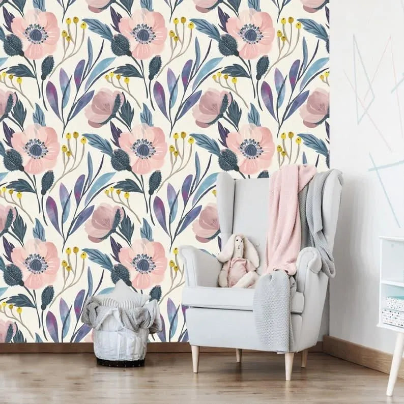 Vintage Blush Pink Floral Wallpaper 