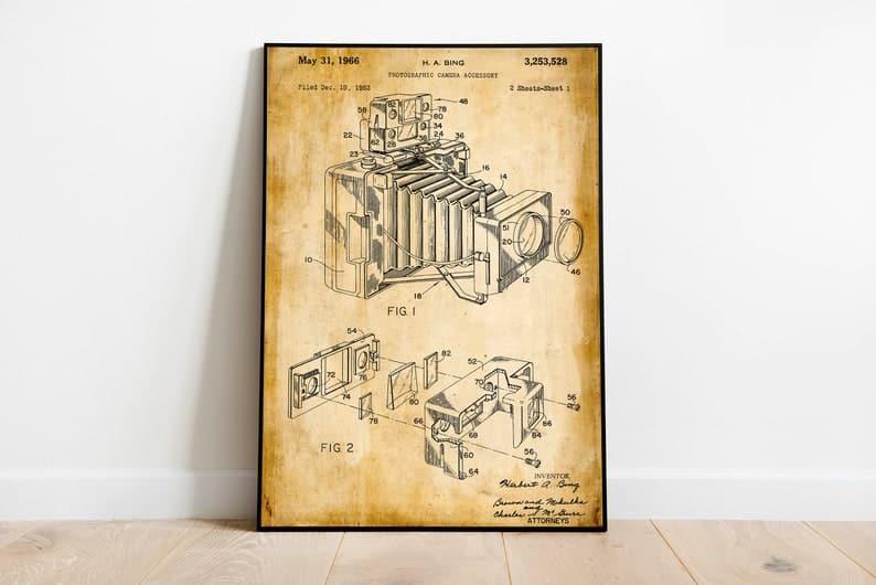 Vintage Camera Patent Print| Framed Art Print Vintage Camera Patent Print| Framed Art Print 