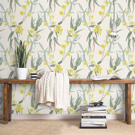 Vintage Green Tropical Watercolor Wallpaper Yellow Flowers and Leaves Botanical Wallpaper Yellow Flowers and Leaves Botanical Wallpaper 