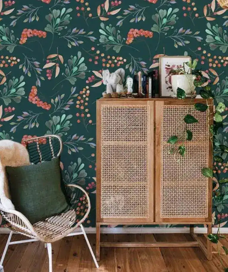 Vintage Inspired Dark Green Floral Wallpaper
