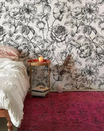Black and White Wild Roses Floral Wallpaper