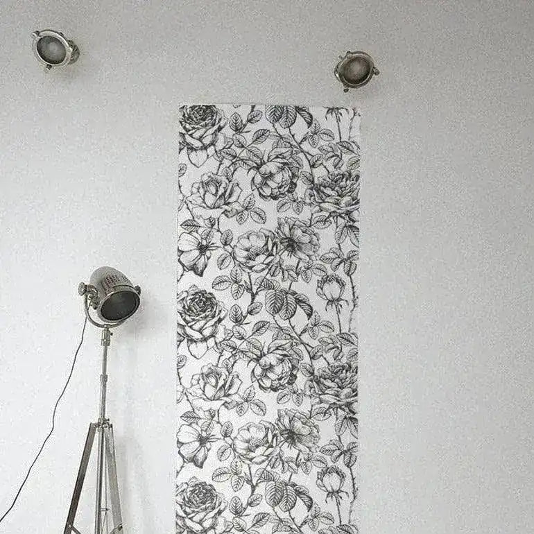 Black and White Wild Roses Floral Wallpaper
