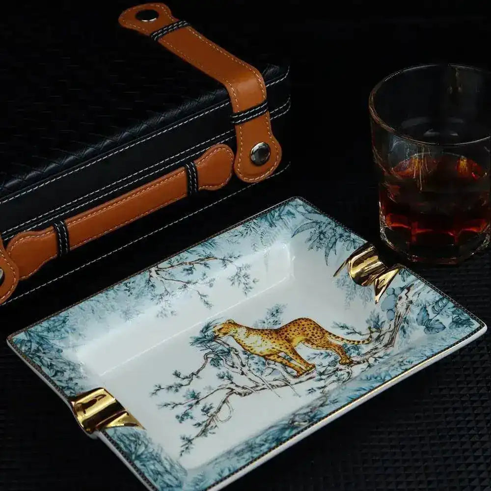 Vintage Leopard in the Forest Porcelain Tray