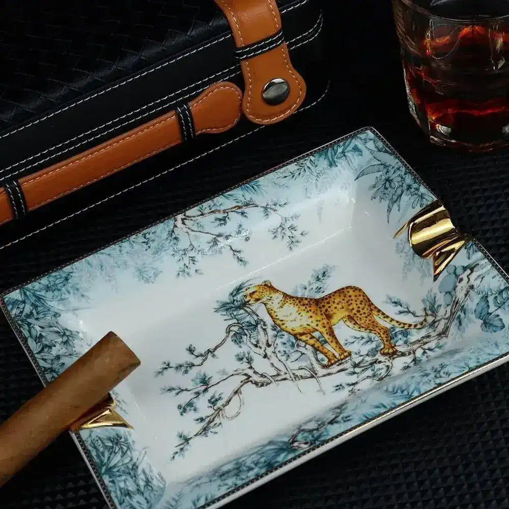 Vintage Leopard in the Forest Porcelain Tray