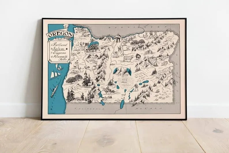 Vintage Oregon Map Print| Oregon Canvas Wall Art