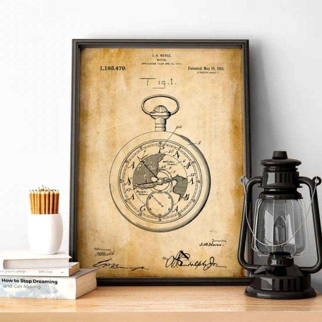 Vintage Pocket Watch Paten Poster Wall Print