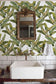 Vintage Tropical Banana Palm Leaf Green and White Wallpaper 