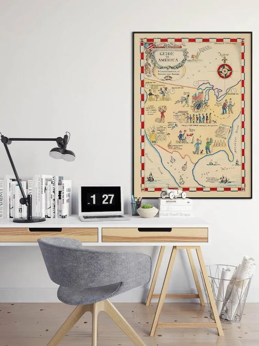 Vintage USA Map Print| Guide to America Map Poster