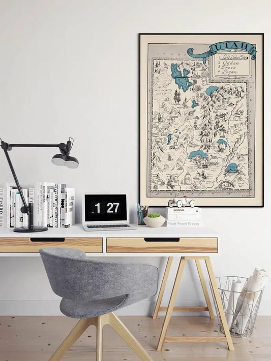 Vintage Utah Map Print| Utah Canvas Wall Art