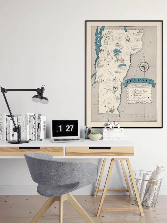 Vintage Vermont Map Print| Vermont Canvas Wall Art