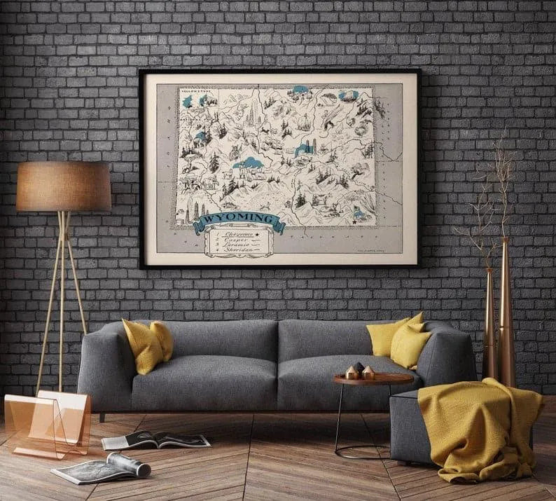 Vintage Wyoming Map Print| Wyoming Canvas Wall Art