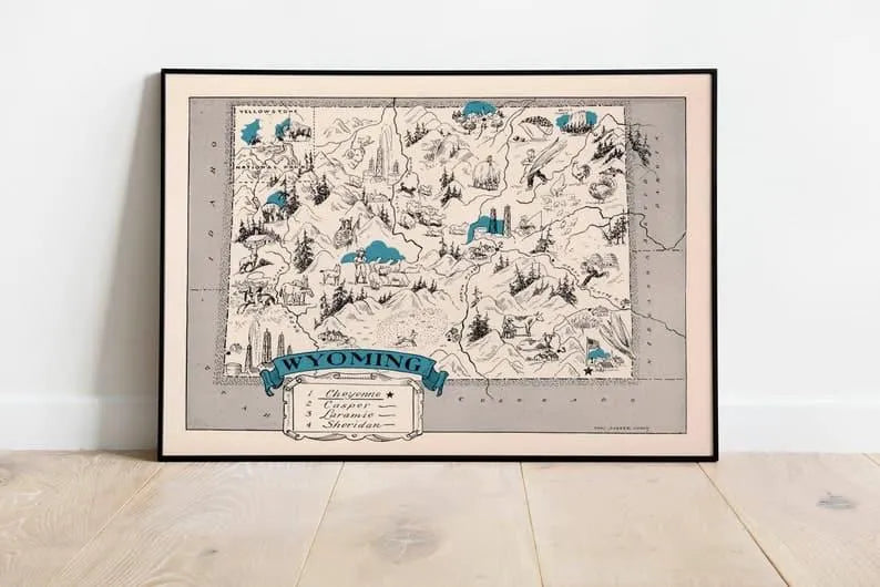 Vintage Wyoming Map Print| Wyoming Canvas Wall Art